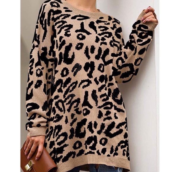 Leopard print Oversized Sweater | Sweater Dress - Picture 3 of 5